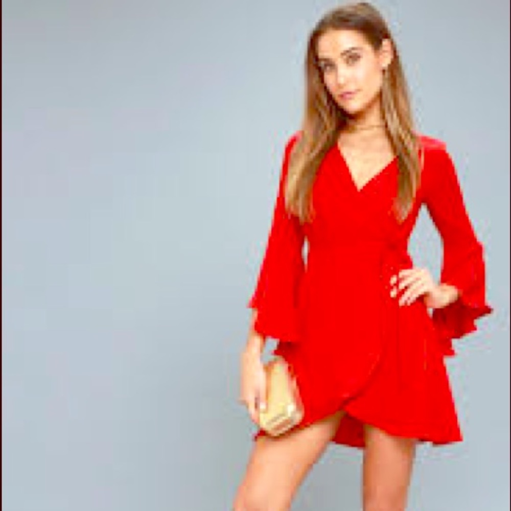 Lulus Red Chrissy Wrap Dress